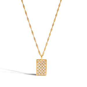 Collar con Colgante Rectangular de Acero Inoxidable con Diamantes Blancos Engastados en Pavé, Joyería de Regalo - Product Image 1