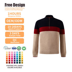 Pull en laine 100% tricoté pour homme, col roulé, rayé, côtelé, avec demi-fermeture éclair, conception de logo personnalisée OEM ODM - Product Image 4