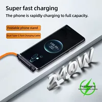 Kabel Elbow Type-C 240W Pengisian Cepat & Transfer Data, Penyangga Ponsel Tak Terlihat, Jalinan Nilon USB-C untuk iPhone 17 16 15