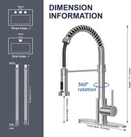 Robinet de cuisine en acier inoxydable nickel brossé pulvérisateur à poignée unique noyau de valve en céramique monté sur le pont