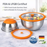 Bol à salade professionnel en acier inoxydable 1,4 L/2,8 L/4,7 L avec couvercle en verre trempé anti-fuite pour chefs et entreprises de restauration