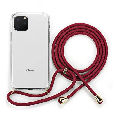 IPhone 11 Pro Max şeffaf yumuşak TPU cep telefonu kılıfı ile kordon kolye, omuz askısı halat, kordon