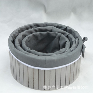 Round Wooden <b>Storage</b> <b>Boxes</b> Set 3Pc <b>Grey</b> Fabric Lined Desktop Organizer Standing Type - Product Image 2