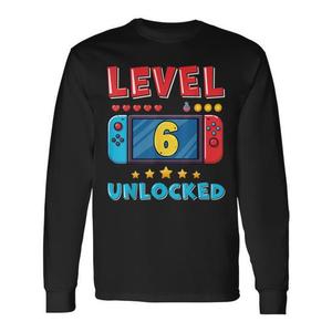 T-shirt à manches longues pour garçon gamer, 6e anniversaire, design niveau 6 débloqué - Product Image 1