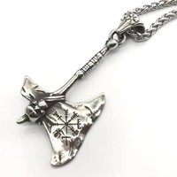 Vintage Rune Amulette En Acier Inoxydable Hache Pendentif Collier Hommes Bijoux Cadeau