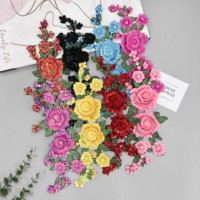 Expédition rapide, applique florale en dentelle brodée de paillettes multicolores, patch floral 3D pour la décoration de robes, accessoires de vêtements DIY