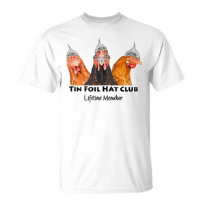 Camiseta Tin Foil Hat Club Chicken Conspiracy Theorist para adultos, unisex, manga corta, cuello redondo, impresión digital - Product Image 3