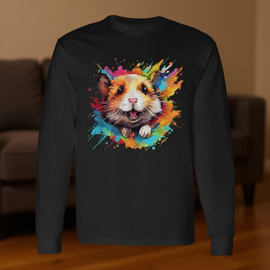 T-shirt à manches longues avec motif de hamster syrien mignon, design coloré, cadeau pour les amoureux des animaux - Product Image 3