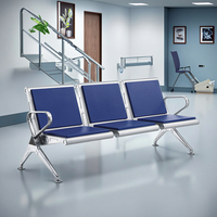 Großhandel Blaue Wartezimmerstühle 3-Sitzer PU-Leder Sitzkissen Edelstahl Wartestühle für Flughäfen Krankenhäuser