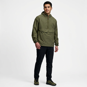 Autumn High Quality Outdoor Patched Pullover <b>Jacket</b> <b>Men</b> Custom Half Zip <b>Canvas</b> Stand Collar Hooded Wind Windbreaker <b>Jacket</b> - Product Image 1