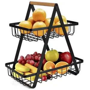 2 Tier iron wire basket Metal Storage Vegetable Rack Bread kitchen fruit basket Display Stand