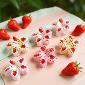 Angelina Strawberry Print Frangipani Claw Clip 8Cm Hair Accessory For Women Daily Use - Product Image 3