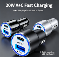 Cargador de Coche de Doble Puerto A+C con Luz Ambiental LED Azul, 12-24V, ABS, Cargador para Encendedor de Cigarrillos, Color Negro y Blanco, OEM, Venta al Por Mayor