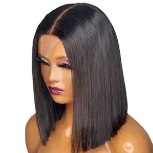 12A 100% Human Hair 2x6 Closure Kim Bob Straight Wig 180% density Wholesale Lace Front Human Hair Wig For Women