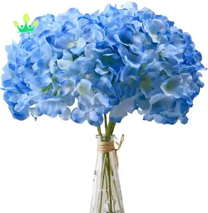 Conjunto de flores de seda azul de hortência, pacote de 10 flores artificiais de hortência completa com hastes para decoração de casamento e casa