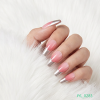 Faux ongles à presser rose nude argenté, longs, forme cercueil, réutilisables, 24 pièces
