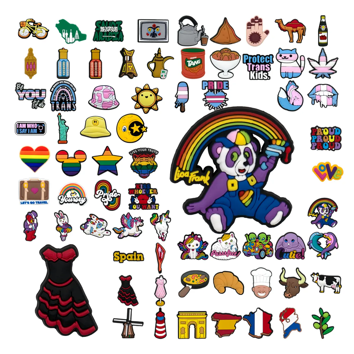HYB kuaji desenhos personalizados seabeach logotipo estilo arco-íris doce acessórios em pvc atacado sapatos em massa decorações amuletos