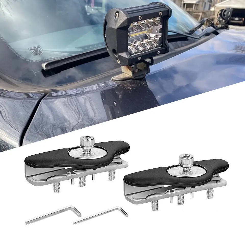 RACOONA Staffe Di Montaggio Per Barra LED - Universali, In Acciaio Inox 304, Regolabili 360°, Per Cofano Auto, Fuoristrada, Camion, ATV - 3
