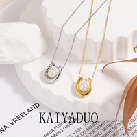 BINSHUO Elegent acier inoxydable PVD plaqué U forme perle collier à breloques Simple fer à cheval perle lien chaîne collier