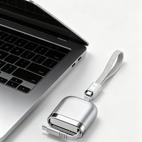 Câble de charge rapide rétractable double Type-C PD 240W de 1,2 m en alliage d'aluminium, cordon de données portable extensible avec cordon de suspension pour téléphone et ordinateur portable