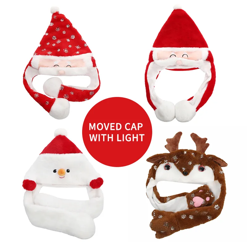 Lighted Christmas Reindeer Cap can Moves the Ears peluches Santa Hat LED and Snowman Has Lights inside Christmas Gift For Child