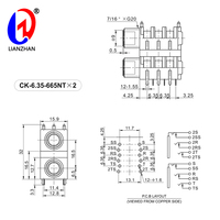 Connecteur 6,35 mm pour PCB, borne audio stéréo, prise jack 1/4 pouce, double connecteur femelle à vis LIANZHAN CK-6.35-665NTx2