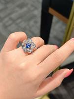 Bague en saphir bleu intense naturel chauffé de 1,35 ct, ovale, en or 18 carats avec diamants, certifiée GUILD, bijoux fins en gros