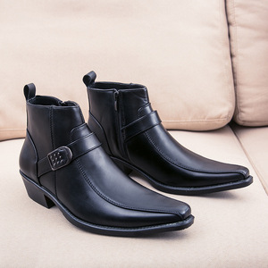 2026 Spring & Autumn New British Style Men's High-<b>Top</b> Leather Shoes Pointed Toe Slip-On Frosted Zipper Fashion Trendy Shoes - Product Image 2