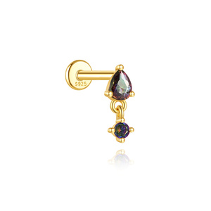 Piercing minimaliste en or S925 à filetage interne avec pierre arc-en-ciel étincelante pour l'oreille et le cartilage - Product Image 5
