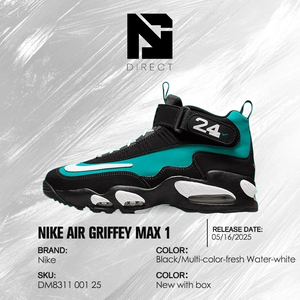 Chaussures de basketball Air Griffey Max 1 'Black Freshwater' 2025 Teal avec semelle extérieure en caoutchouc amorti, empeigne synthétique et sangle à boucle - Product Image 6