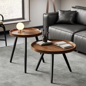 Set di 2 Tavolini da Caffè Moderni Stile Mid-Century con Facile Montaggio, Finitura Noce per Soggiorno, Arredamento <span class=keywords><strong>Casa</strong></span>, Spazi Piccoli - Product Image 3