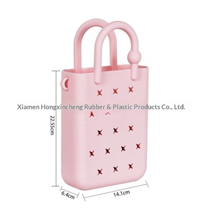 En stock al por mayor: Bolso de playa de silicona para niñas, pequeño, impermeable, con diseño cuadrado hueco y orificios, estilo DIY, lindo, tipo bandolera para niños. - Product Image 3