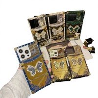 Coques de téléphone portable antichoc en TPU et PC avec support miroir électroplaqué motif fleur et papillon pour iPhone 16