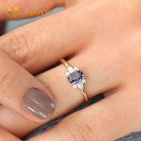 Bague de fiançailles VLOVE ovale saphir et diamants de laboratoire poire et ronds en or jaune massif 14 carats pour femme, bijoux fins pour mariage et anniversaire