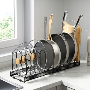 Étagère de rangement multi-niveaux pour casseroles et poêles, support réglable pour ustensiles de cuisson, couvercles et planches à découper - Product Image 2