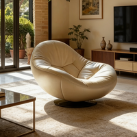 Fauteuil pivotant de luxe moderne en cuir crème, canapé d'appoint rond, fauteuil pour salon, meubles de maison, sièges design