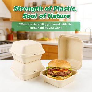 Caja de Cartón para Hamburguesas de Caña de Azúcar Biodegradable con Impresión de Logotipo Personalizado, Caja de Almuerzo Ecológica de Caña de Azúcar para Hamburguesas - Product Image 3