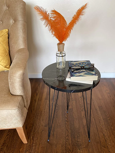 Low Space Pack of 2 Marble Coffee <b>Tables</b> With Iron Three Legs <b>Black</b> Marble Top Chic Home Decor Statement Piece Durable Material - Product Image 4