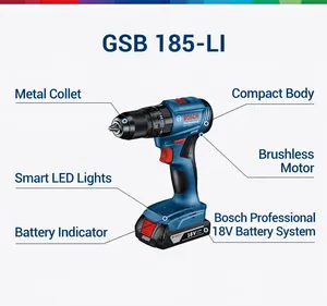 Perceuse à percussion sans fil <span class=keywords><strong>Bosch</strong></span> GSB 185-LI 18V, 1900 tr/min, tournevis électrique multifonctionnel, outils électriques (sans <span class=keywords><strong>batterie</strong></span>) - Product Image 6