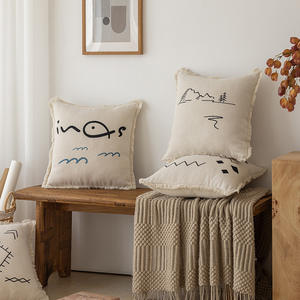 Funda de Cojín Cuadrada Bordada Minimalista Moderna, Patrón de Rayas de Algodón Orgánico, Cojín Lumbar Lavable, Decoración de Estilo Nórdico - Product Image 5