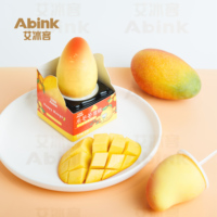 Crème glacée Abink's Happy Mango, chocolat crémeux, mangue fruitée, fraise, pêche, citron, lait. 3D Sharp. Congeler à -18°C. Pratique