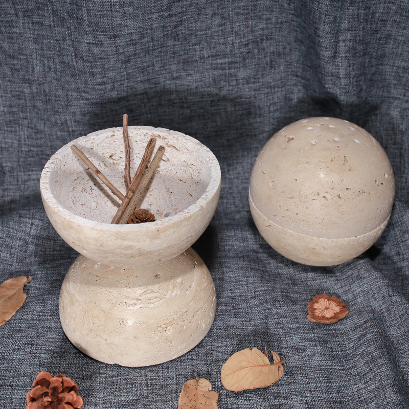 Gold Travertine Marble Incense Burner Sphere