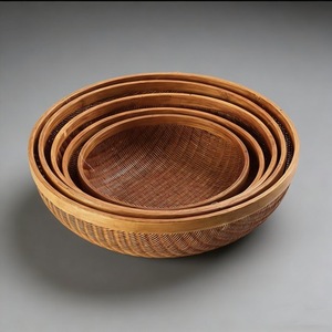 <b>Bamboo</b> Woven Storage <b>Basket</b> Round Handmade For Living Room Food Container Set - Product Image 4