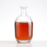Bouteille en verre épaisse à col court et à bouche plate Vodka liqueur gin rhum tequila whisky brandy spiritueux bouteille en verre