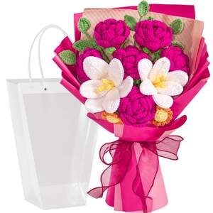 <span class=keywords><strong>Ramo</strong></span> Floral de Crochet Hecho a Mano y Personalizado con <span class=keywords><strong>Rosas</strong></span> Artificiales, Perfecto para Eventos Festivos, Regalos o Decoración del Hogar - Product Image 1