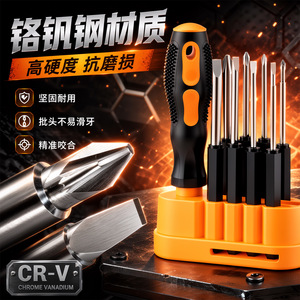 Multi Functional Screwdriver Set 10 Pcs Phillips Flathead Bits With Storage Base For Household Repair - Product Image 2
