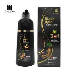 Usine en stock 3 en 1 Meilleure qualité Semi Permanent Opération facile Dernier parfum Ginseng Couleur noire Shampooing de teinture pour les cheveux