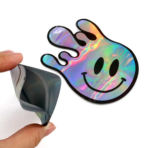 Bao bì nhựa hologram in logo tùy chỉnh, hình dạng độc đáo, túi dạng pouch 3.5g 14g 28g 1lb, khóa zip, cắt khuôn phẳng, túi Mylar 3.5 - Product Image 5