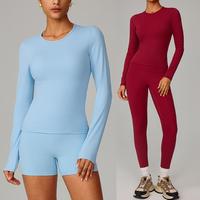 Ensemble de yoga pour femmes, manches longues, extensible dans quatre directions, séchage rapide, vêtements de sport, tenue de fitness