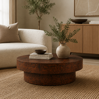 Table basse ronde en bois de burl avec piétement sur pied, table circulaire de 36 pouces pour salon